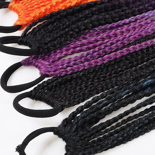 60cm Hair Color Gradient Dirty Braided tail Women Elastic Ha