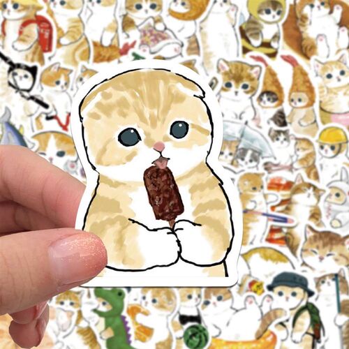 64 hand-painted cartoon yellow cat graffiti stickers guitar