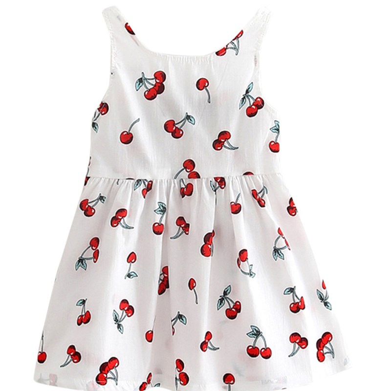 Girls Summer Dresses Kids Cotton O-neck Short Sleeeve Cherry图片