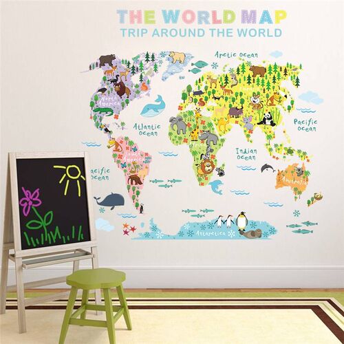 1PCS Color World Animal Map Wall er  Kids Living Room Bedroo