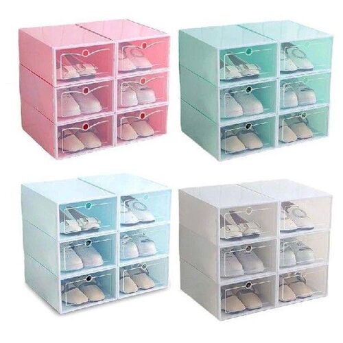 6Pcs Plastic Shoe Box Stackable Foldable Shoe Drawer