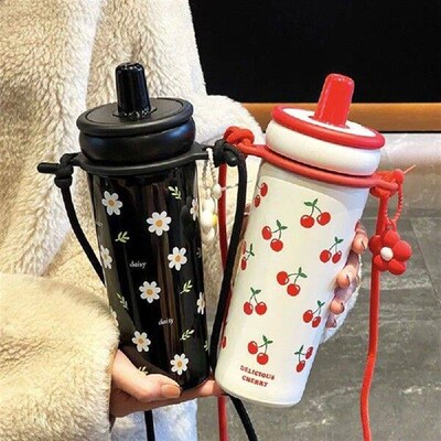 Vacuum Flask Stainless Steel Straw Thermal Cup Leak-proof