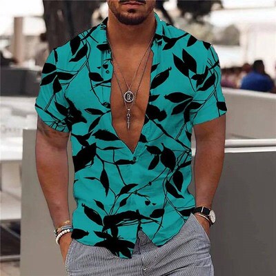 Cuban Collar Shirt Coconut ree 3d Print Male Shirt Party Bea