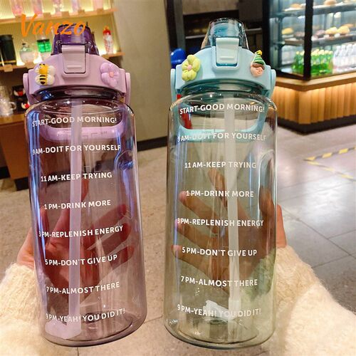Water Bottle 2 Liters with Lid and Straw Timescale Reminder