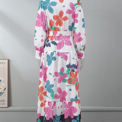Elegant Pattern Print Long Sleeve Party Dress Spring Stand