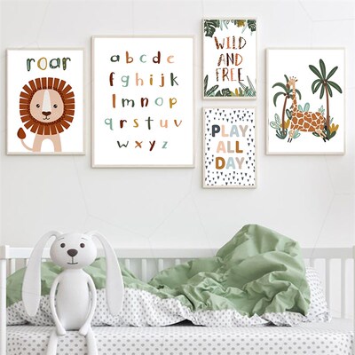 Lion Giraffe Monkey ABC Animal Nursery Wall Art  Painting No