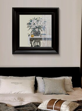 宋代美学茶室中古摆件静物花瓶装饰挂画白色花卉客厅玄关手绘油画