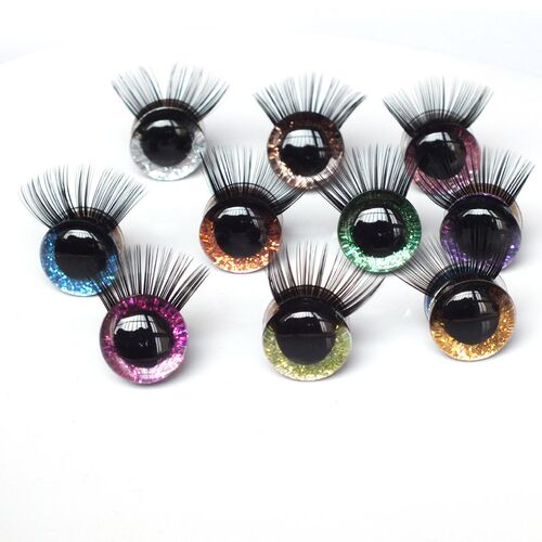 New 20pcs/lot 12-30mm Glitter Toy Eyes With Eyelash With Har