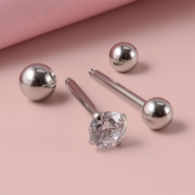 2PCS Anti-Allergy Surgical Steel  Prong Zircon Tongue Barbel