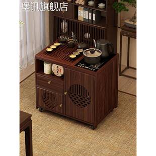 堡讯移动茶几实木家用小茶台烧水壶一体阳台泡茶几茶车茶拉车盖布