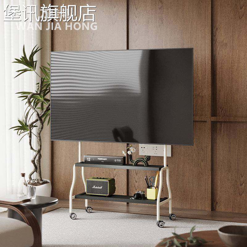 堡讯中古米白色可移动电视支架带刹车推车小米索尼三星55拉车盖布