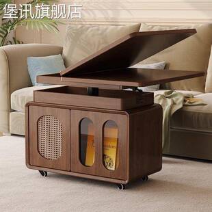 堡讯实木茶几可移动升降折叠茶几客厅家用角几新款小户型推车沙发