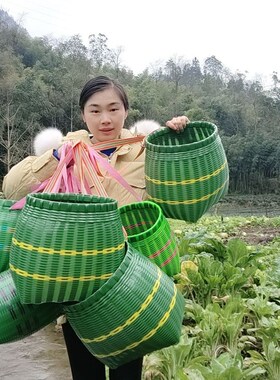 塑钢带编织采茶篓非竹篓采茶叶篮子农用采摘杨梅蘑菇斜挎腰边鱼篓