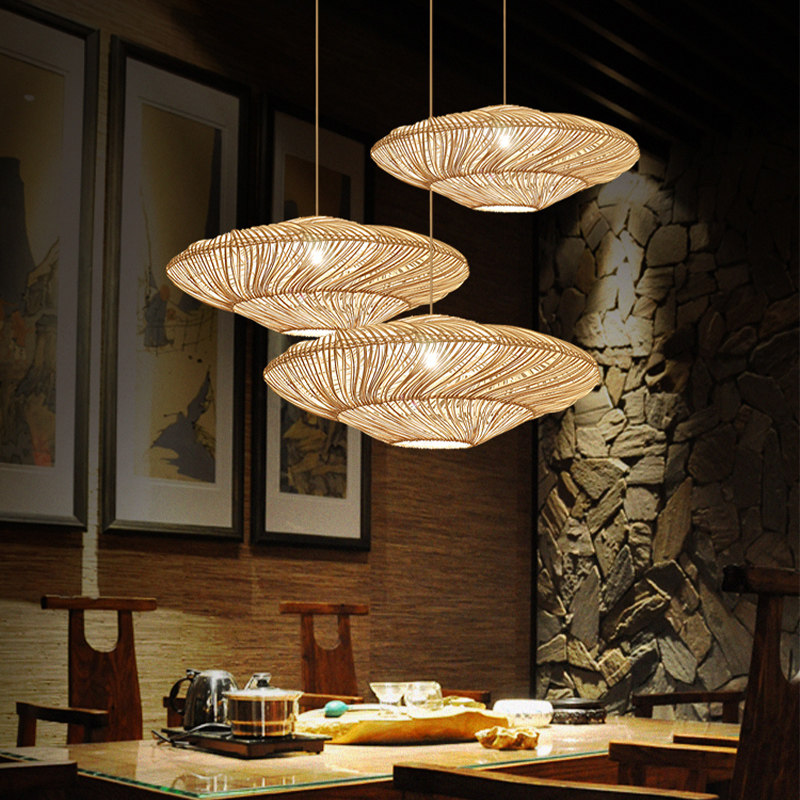 藤编吊灯罩农家乐火锅店创意复古田园风斗笠竹编灯罩土菜馆藤艺灯