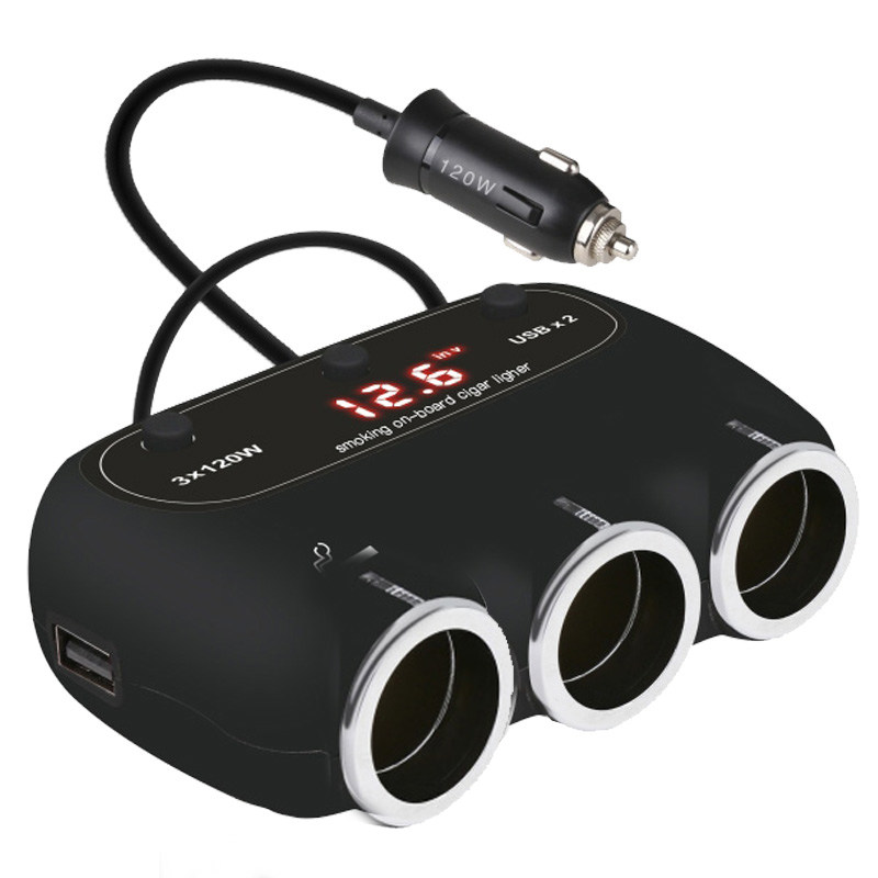 车载点烟器一拖二转换插头充电母座12v线汽车用点烟头点火分插