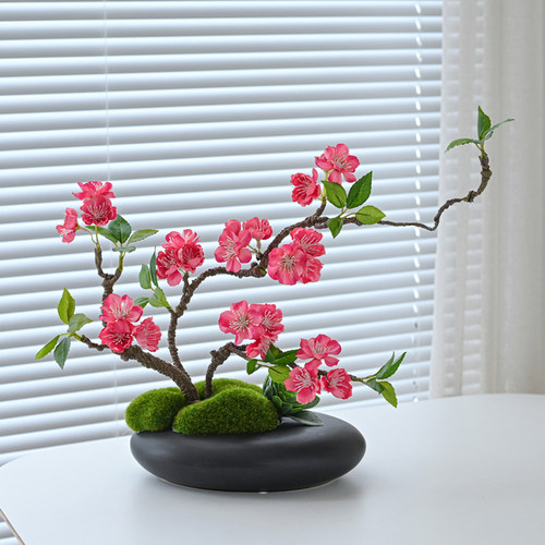 酒店大圆桌中间餐桌花摆花包厢圆形转盘仿真花餐桌上假花中式摆件