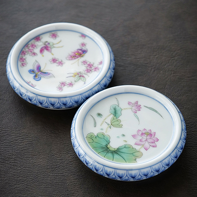 手绘陶瓷杯垫功夫茶具防烫隔热茶杯垫小碟子茶道零配件防滑垫复古