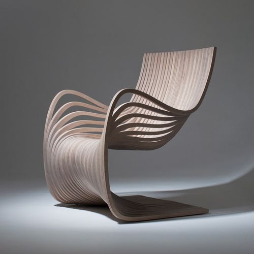 实木切片休闲椅设计师弯曲木椅子异形休息椅咖啡厅阳台扶手靠背椅