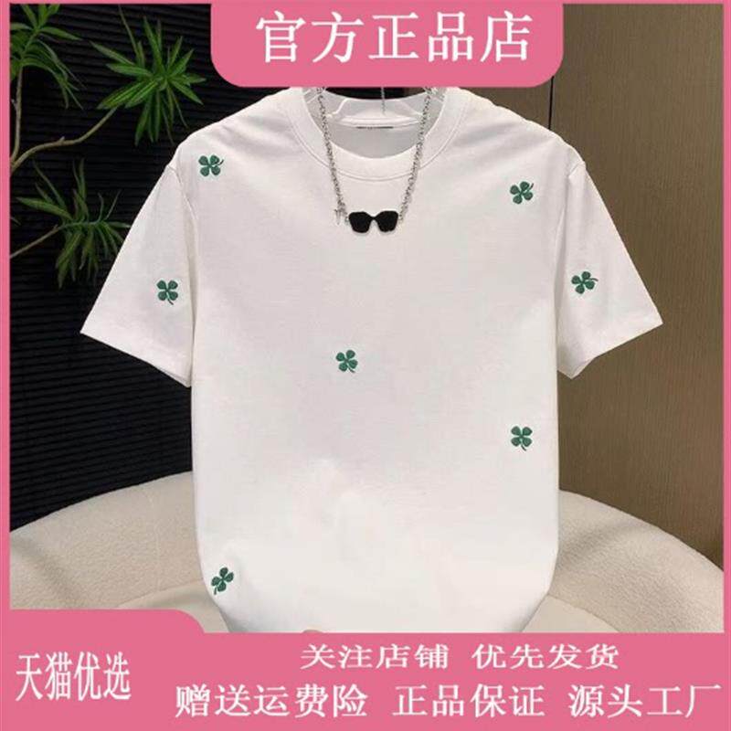 锋界服饰2026夏季新款潮流刺绣撞色小清新短袖男宽松圆领简约t恤