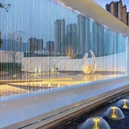 光纤拉线水幕流水屏风墙流水人造瀑布工程水观水景钢丝线数字工厂