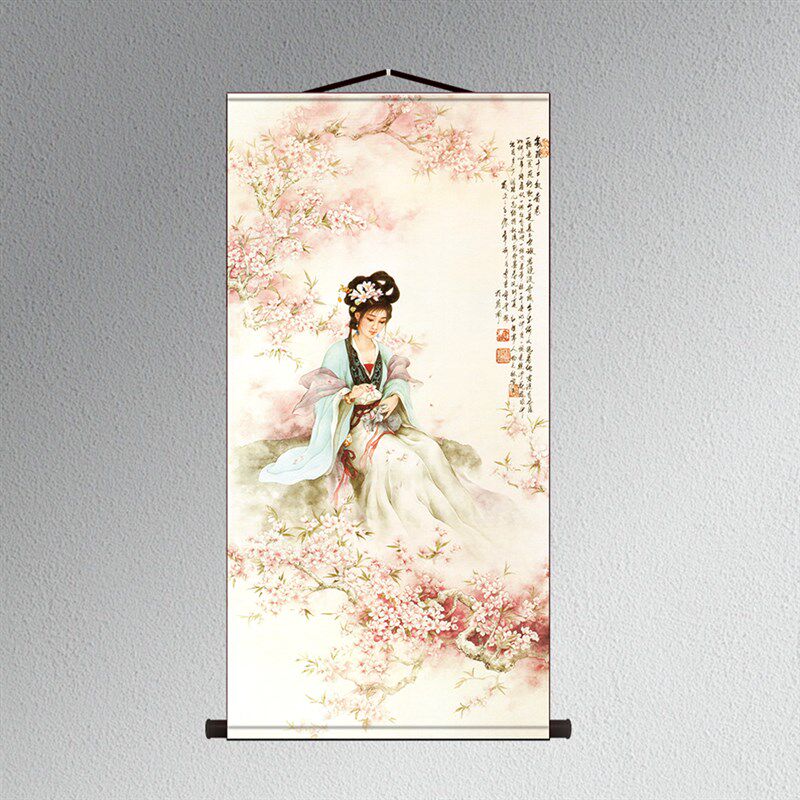 红楼梦金陵十二钗人物丝绸卷轴挂画林黛玉仕女茶楼酒店包厢装饰画