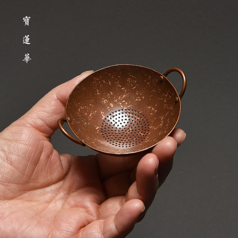锤纹双耳紫铜茶滤 茶漏茶叶过滤茶渣泡茶器 中式功夫茶具茶道配件