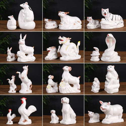 陶瓷十二生肖全套鼠牛虎兔龙蛇马羊猴鸡狗猪客厅装饰品办公桌摆件