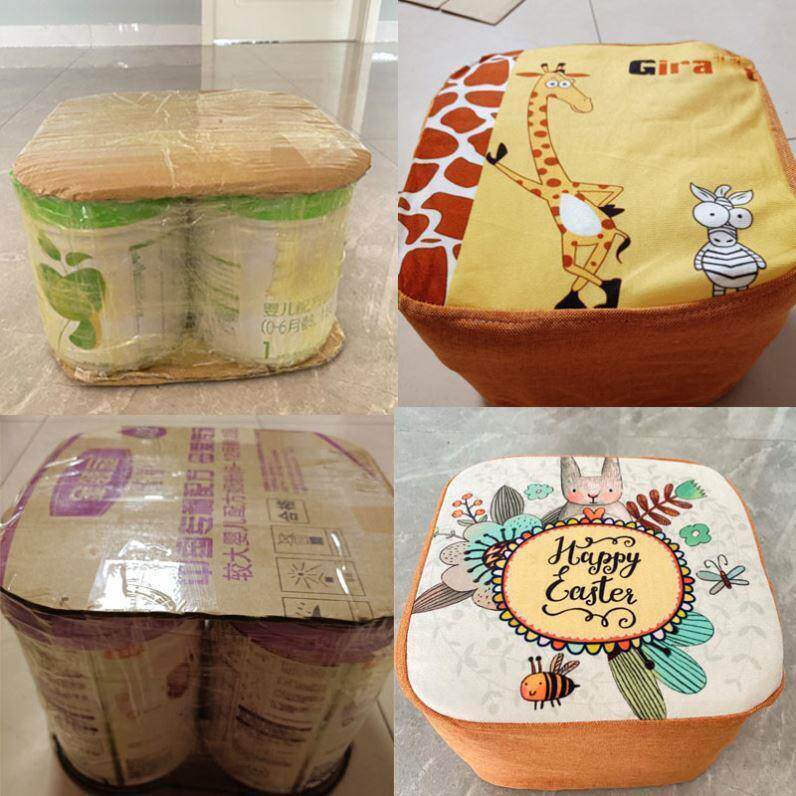 diy奶粉罐自制沙发套儿童坐圆凳子套罩正方形小板凳套花布套材料