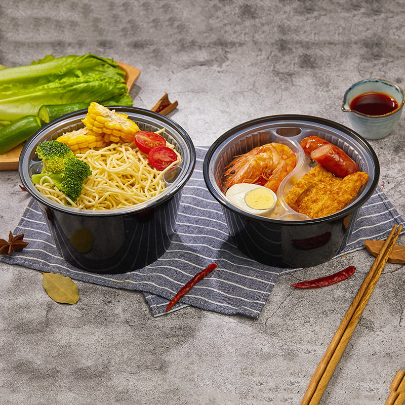 加厚一次性汤粉面分离双层打包盒圆形外卖餐盒内托两层面碗食品级