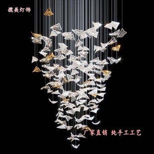 会所酒店艺术吊灯楼梯间艺术灯具高级餐厅售楼部走廊玻璃片吊灯