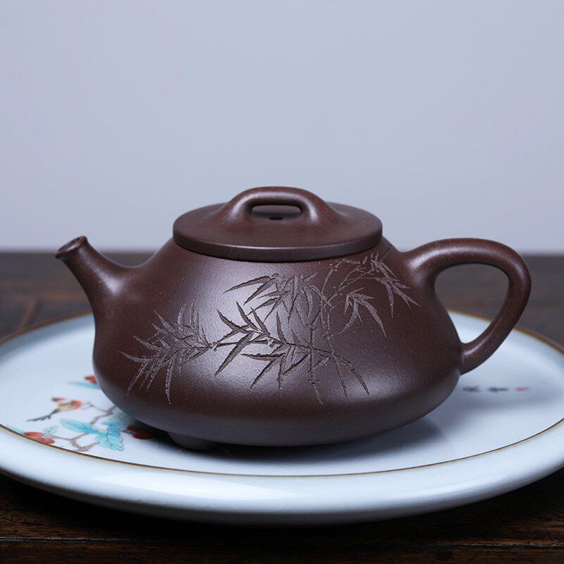 300ml心舟石瓢壶 宜兴手工紫砂壶紫茄泥茶壶办公泡茶礼品