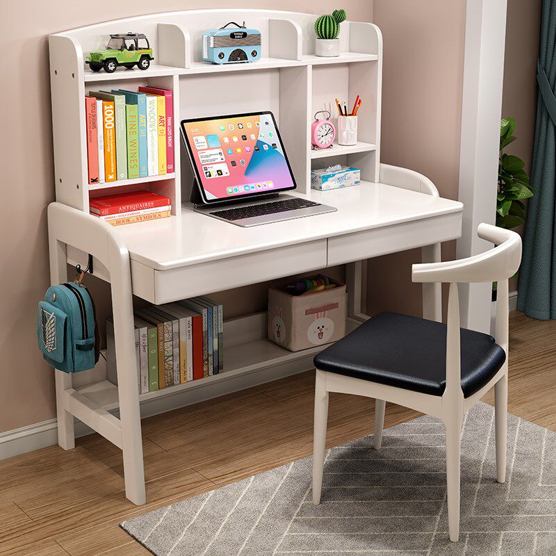 实木儿童学习桌家用卧室写字桌小学生电脑桌椅书桌书架一体可升降,住宅家具,儿童学习桌,淘宝优惠券,粉丝福利购,淘宝优惠卷