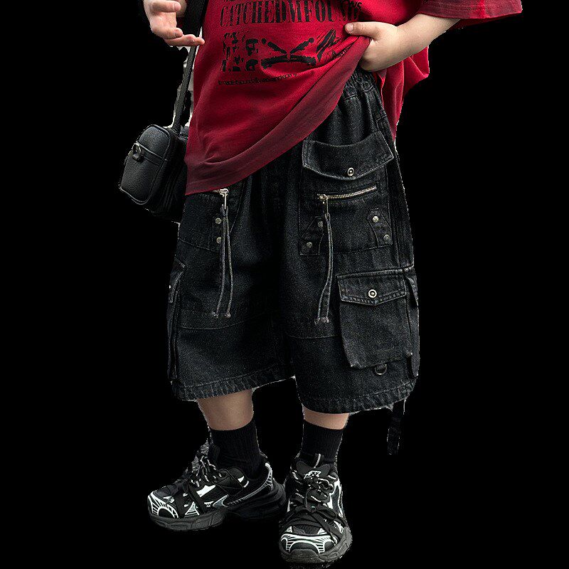 男童夏季牛仔短裤2024新款儿童休闲机能工装裤子中大童男孩五分裤