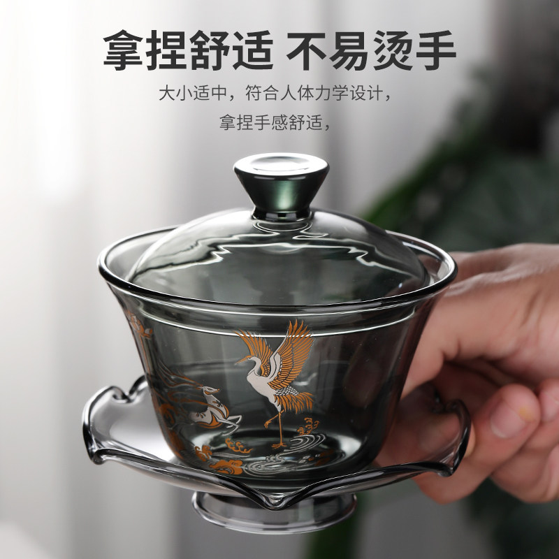 玻璃盖碗泡茶杯加厚耐高温泡茶碗单个手抓壶大号防烫三才盖碗带盖