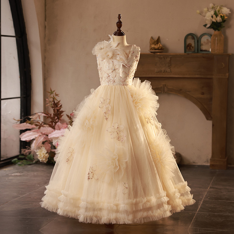 女童礼服2025新款气质儿童主持钢琴演奏演出服轻奢小众高端香槟色