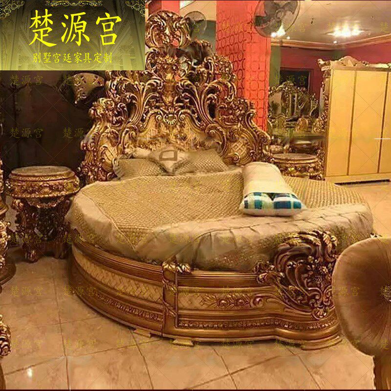 欧式大圆床奢华卧室家具法式宫廷实木雕花双人床高端彩绘公主婚床