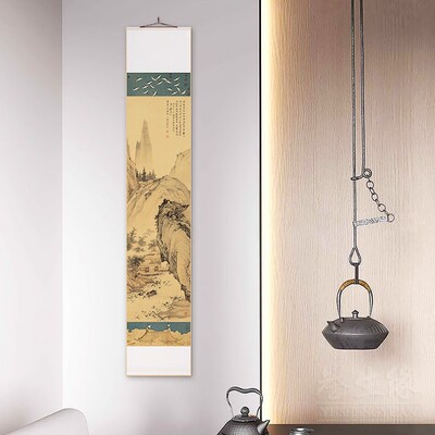 瑞鹤图新中式卷轴挂画竖版陈少梅溥儒山水国画玄关走廊过道装饰画