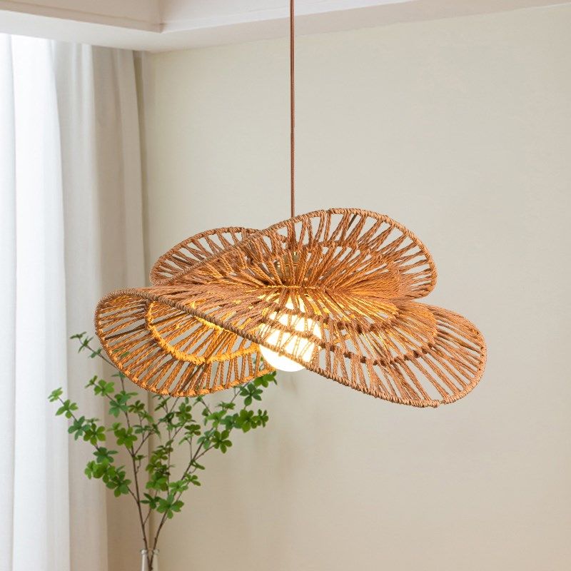 餐厅吊灯日式复古麻绳原木风侘寂风民宿卧室灯创意环保纸绳藤编灯,家装灯饰光源,餐厅吊灯,淘宝优惠券,粉丝福利购,淘宝优惠卷