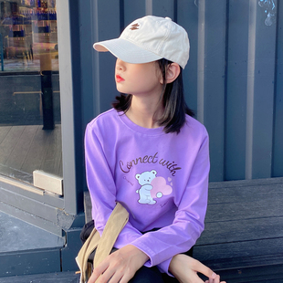 女童长袖T恤2023秋装新款儿童打底衫白色春秋款中大童休闲潮上衣