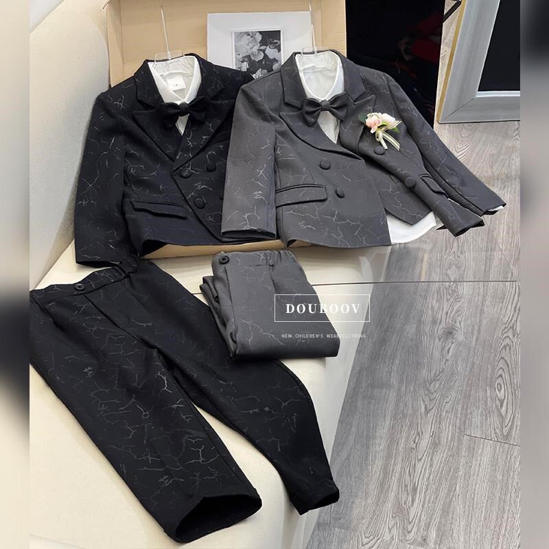 男童西装礼服2024秋季新款儿童英伦交织纹个性礼服男宝演出花童服