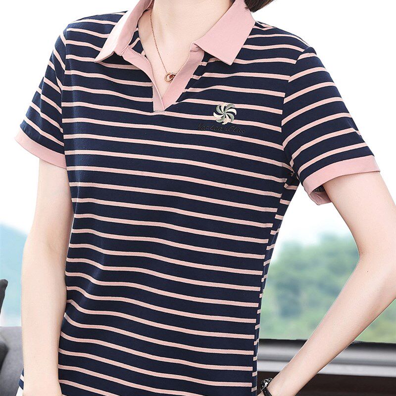 纯棉短袖t恤女妈妈夏装2024新款中老年人大码洋气上衣时尚polo衫