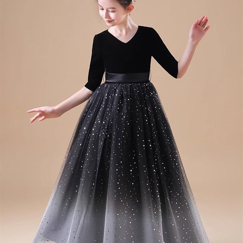 女童礼服2024新款轻奢小众高端加绒公主裙秋冬儿童主持人钢琴演奏