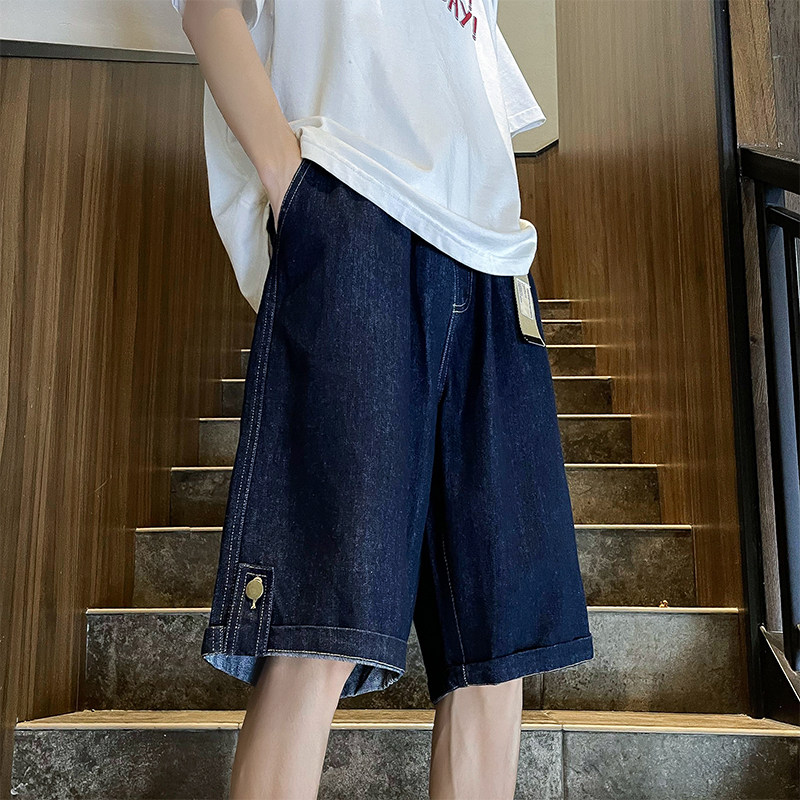 休闲直筒工装牛仔短裤男士夏季薄款阔腿水洗复古裤脚钮扣五分裤子,男装,牛仔裤,淘宝优惠券,粉丝福利购,淘宝优惠卷