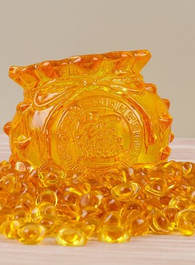 黄水晶聚福袋摆件琉璃存钱袋元宝招财聚财家居摆设开业乔迁送礼品