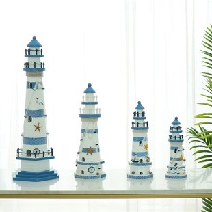 地中海风格木制做旧大号灯塔摆件家居客厅玄关桌面落地装饰工艺