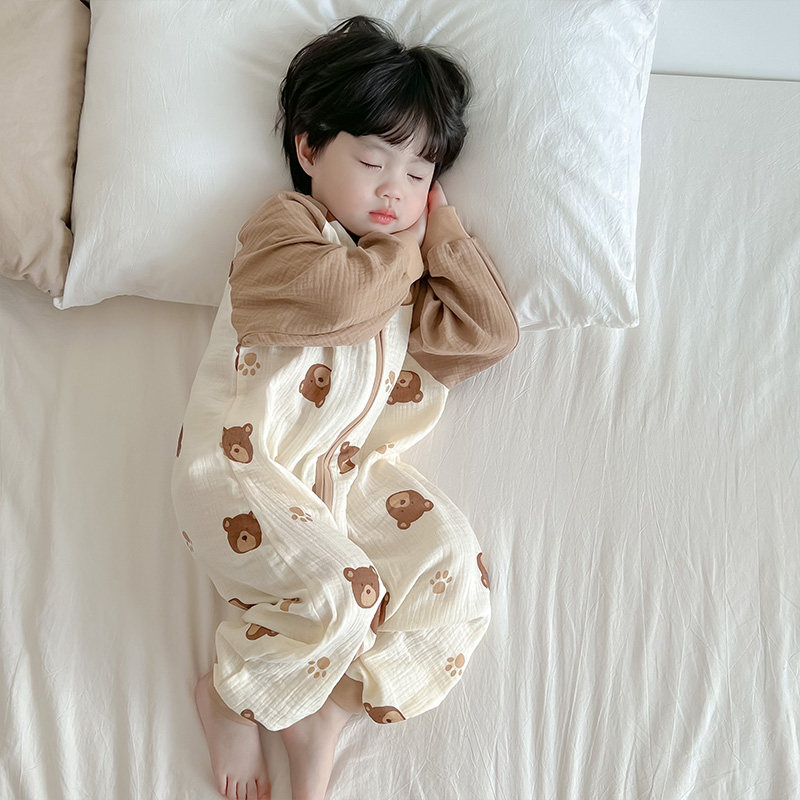 宝宝连体睡衣春秋薄款男童女童长袖夏季睡袋婴儿童纯棉纱布家居服