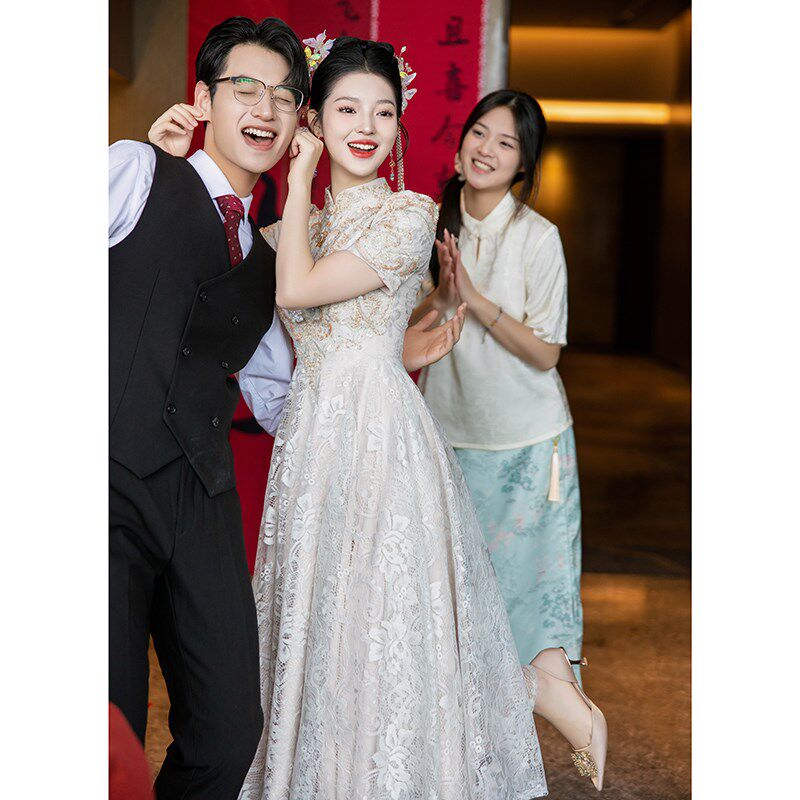 敬酒服新娘2024新款小个子旗袍订婚礼服裙女夏成人礼公主中式衣服
