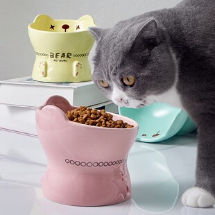 可爱猫咪陶瓷碗幼猫小型犬食盆喝水一体猫狗吃饭碗罐头碗防黑下巴