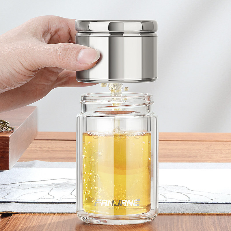 茶水分离泡茶杯男士高档双层隔热玻璃杯女便携迷你防摔旅行小水杯