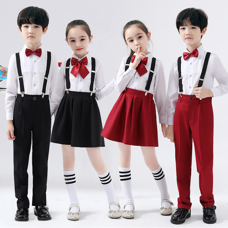 元旦儿童演出服男童背带裤礼服小学生合唱女童主持人朗诵表演服装